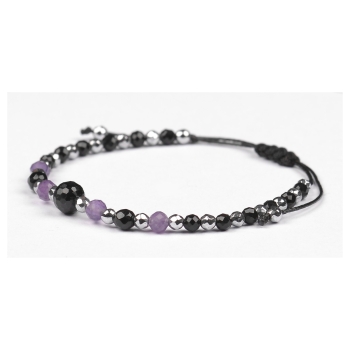 Bransoletka celebrytka czarny TURMALIN AMETYST HEMATYT ochrona i spokój